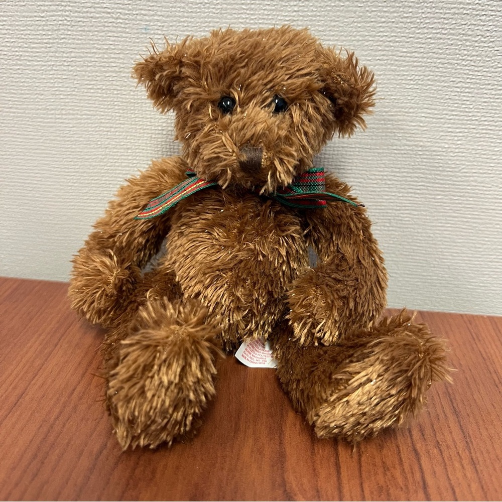 Dazzle by Russ Sparkly Teddy Bear with Gold-Thread Fur & Holiday Ribbon 6”-7”